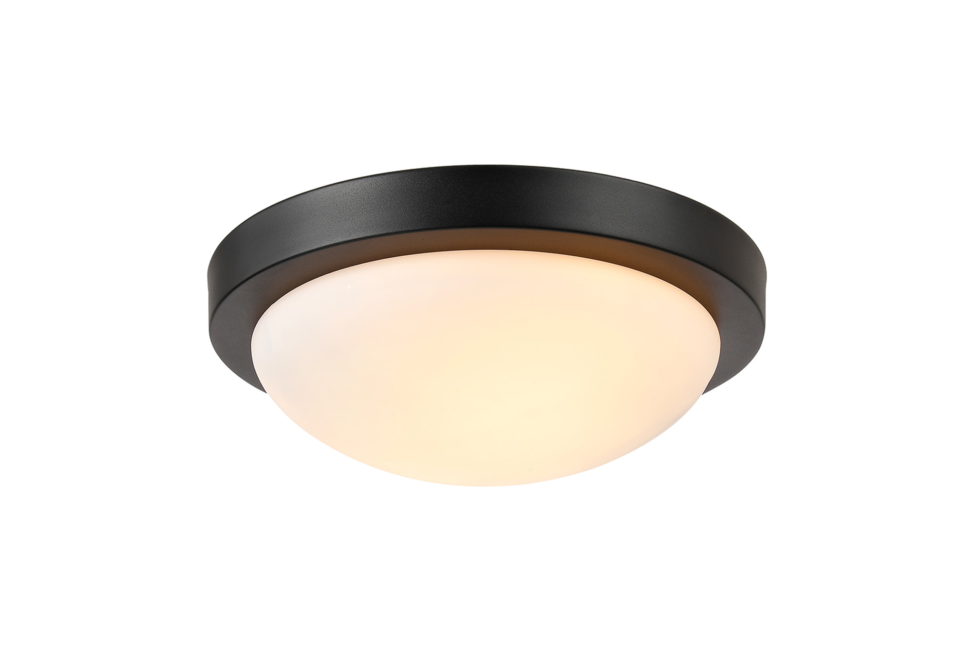 D0773  Porter 32cm Glass IP44 Flush Ceiling 2 Light Satin Black, Opal